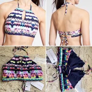 New Athleta $54 Boho bright high neck bikini top NWT sz LG